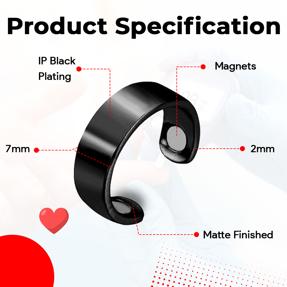 Blood Sugar Control + Blood Pressure Control Ring Adjustable Magnetic Therapy Ring (Black) (Buy 1 Get 1 FREE))